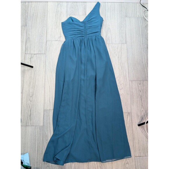 Alfred Angelo Blue Teal One Shoulder Chiffon‎ Gown Dress 4 - Picture 3 of 10